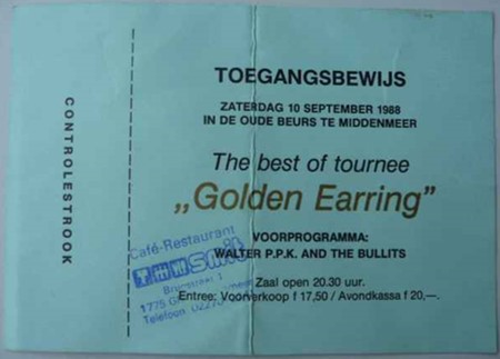 Golden Earring show ticket September 10 1988 in Middenmeer - De Oude Beurs